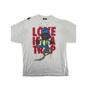 Akademiks Love Is A Trap T-Shirt Cotton Crew Grunge Streetwear Skater Stained
